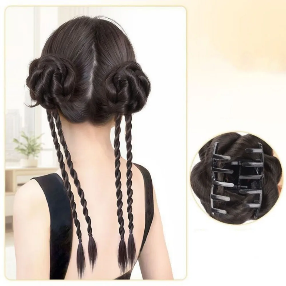 1 paio 45 cm bocciolo di fiore treccia sintetica clip di afferrare parrucche Y2K giocattolo per ragazze doppia testa a sfera parrucca borsa calda estensione ragazza