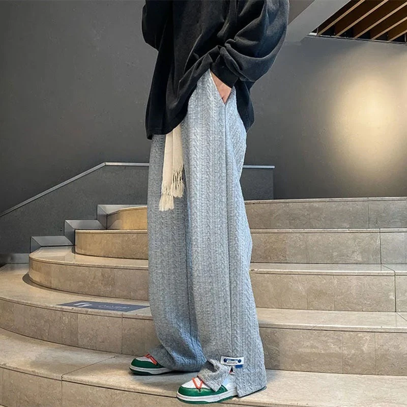 Baggy Man Pants Jogger High Street Sweatpants Loose Casual Side Straight-Leg Pants Vintage Blue Jacquard Bottoms Male Clothes