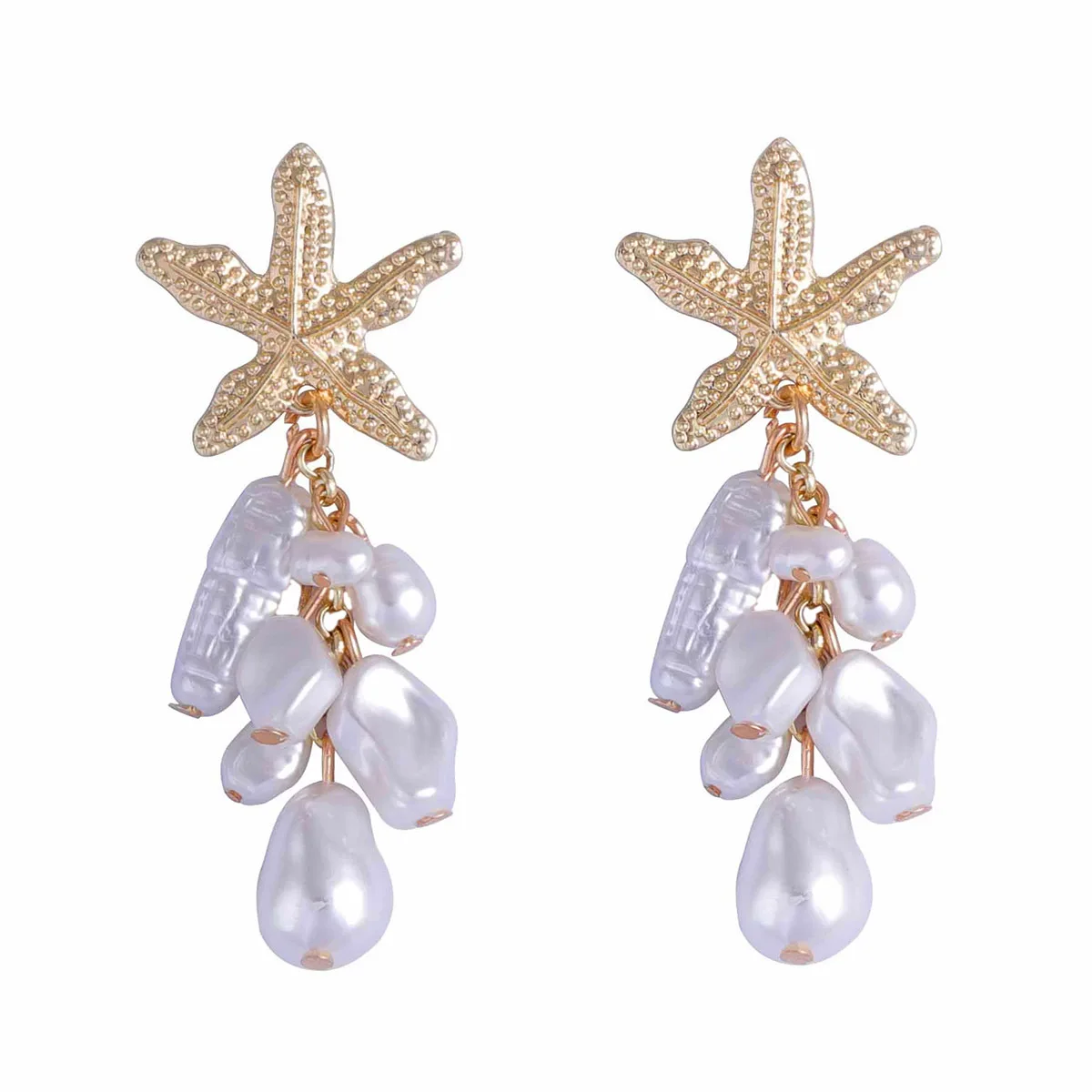 Temperament Fashion Niche Ocean Resort Wind Alloy Starfish Imitation Pearl Pearl Pendant Fringed Earrings Women's