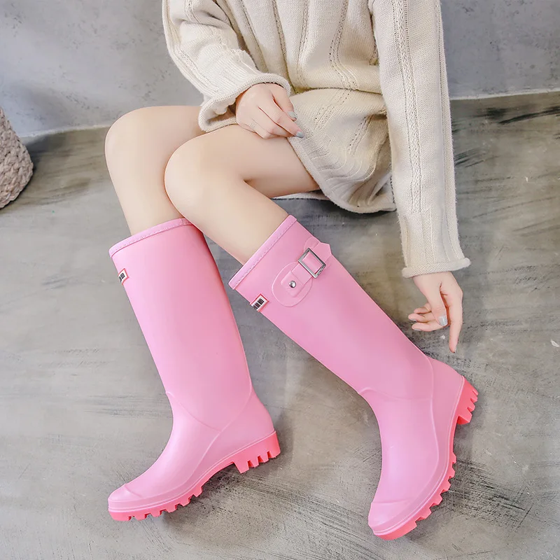 Comemore Women Galoshes Rain Boots Women\'s Knee-length Fashion Rubber Rain Boots PVC Waterproof Shoes Wellingtons Rubber Boot 41