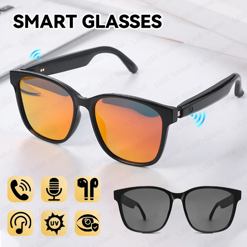 

LIGE новые поляризационные солнцезащитные очки, спортивные наушники, AI Voice, беспроводные очки для звонков, защита UV400, анти-синий свет для мужчин и женщин