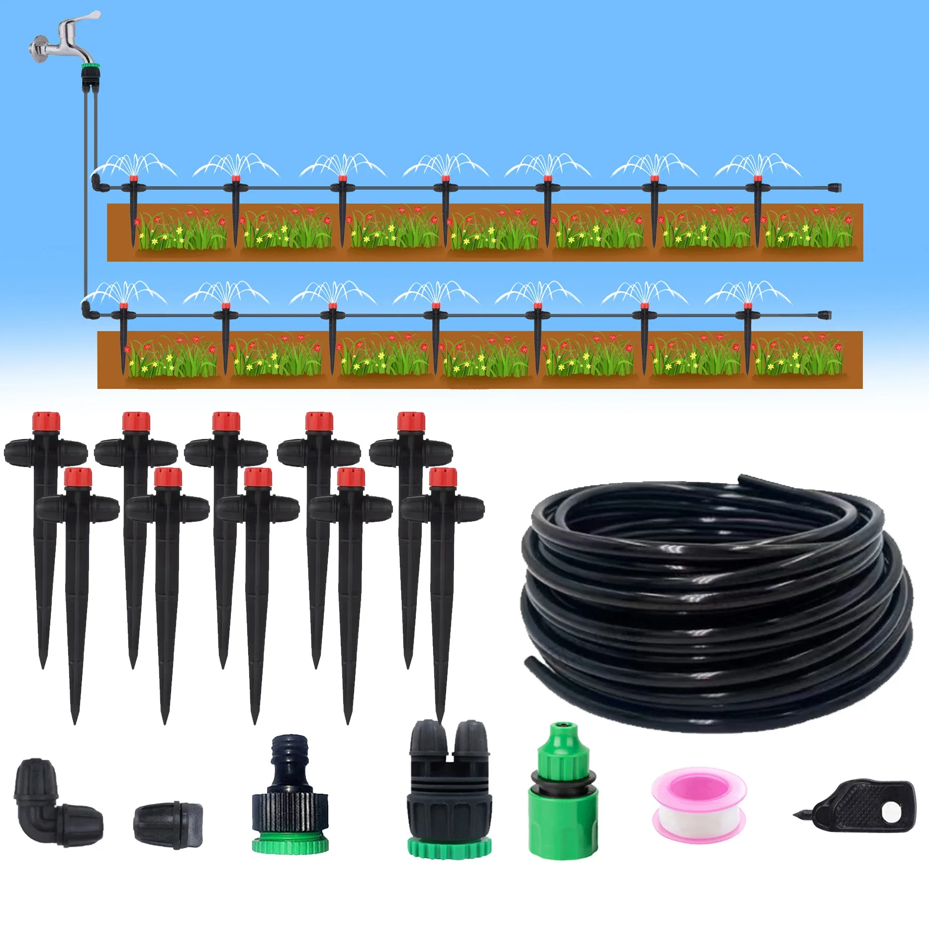 Garten-Tropfbewässerungssystem 1/4'' Spike-Sprinkler Automatisches Bewässerungsset für Bonsai, Topfpflanzen, Blumen, Gemüse, Gewächshaus