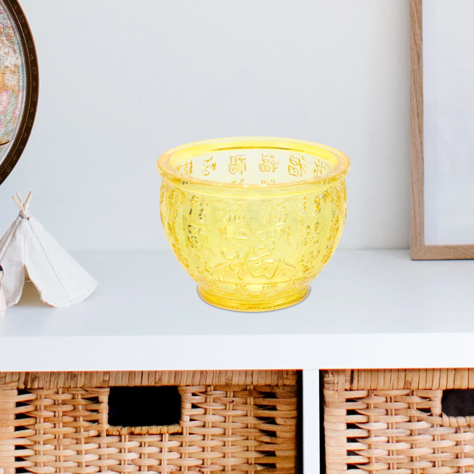 

Crystal Bowl Chinese Style Tabletop Decor Home Office Wealth Basin Centerpiece Festival Gift Decorative Craft