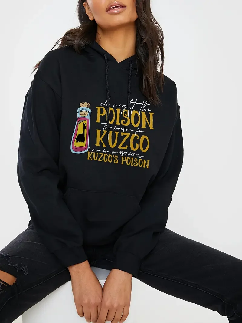 

Ladies' Casual Hoodie with "Poison Kuozo" Print Featuring Drawstrings Pockets A Perfect Choice for Autumn Winter with A Casual