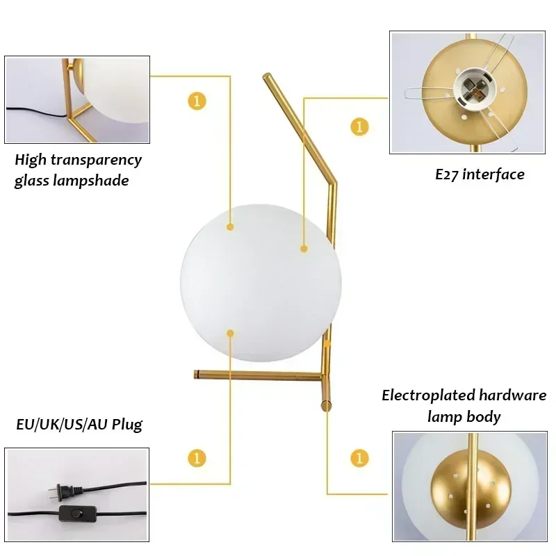 Imagem -04 - Moderno Minimalista Candeeiro de Mesa de Vidro Nordic Personalidade Criativa Quarto Abajur Decoração de Casa Ball Desk Light