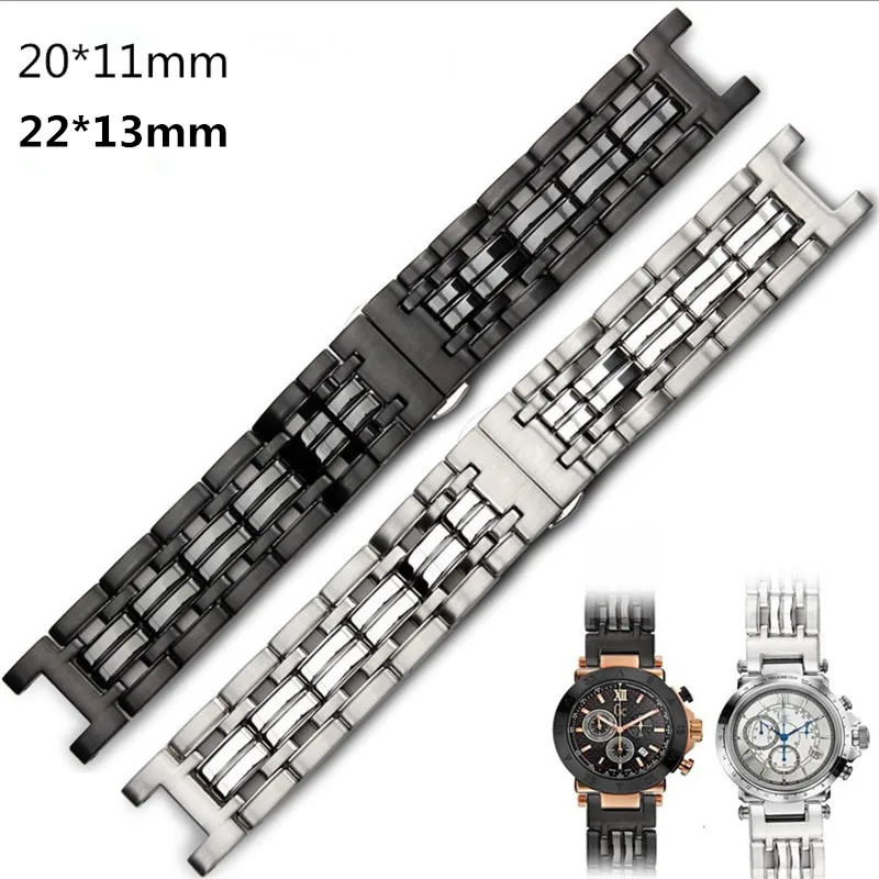 High Grade Concaved Mouth 316L Stainless Steel Watchband 20mm 22mm Silver Black Logo Solid Links Bracelet Fit For Gc Guess Watch