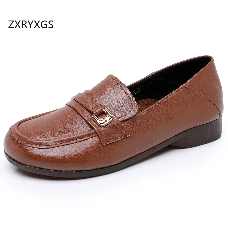 

ZXRYXGS Temperament Elegant Premium Genuine Leather Shoes Women Flat Shoes 2025 New Spring Soft Sole Comfort Flats Trendy Shoes