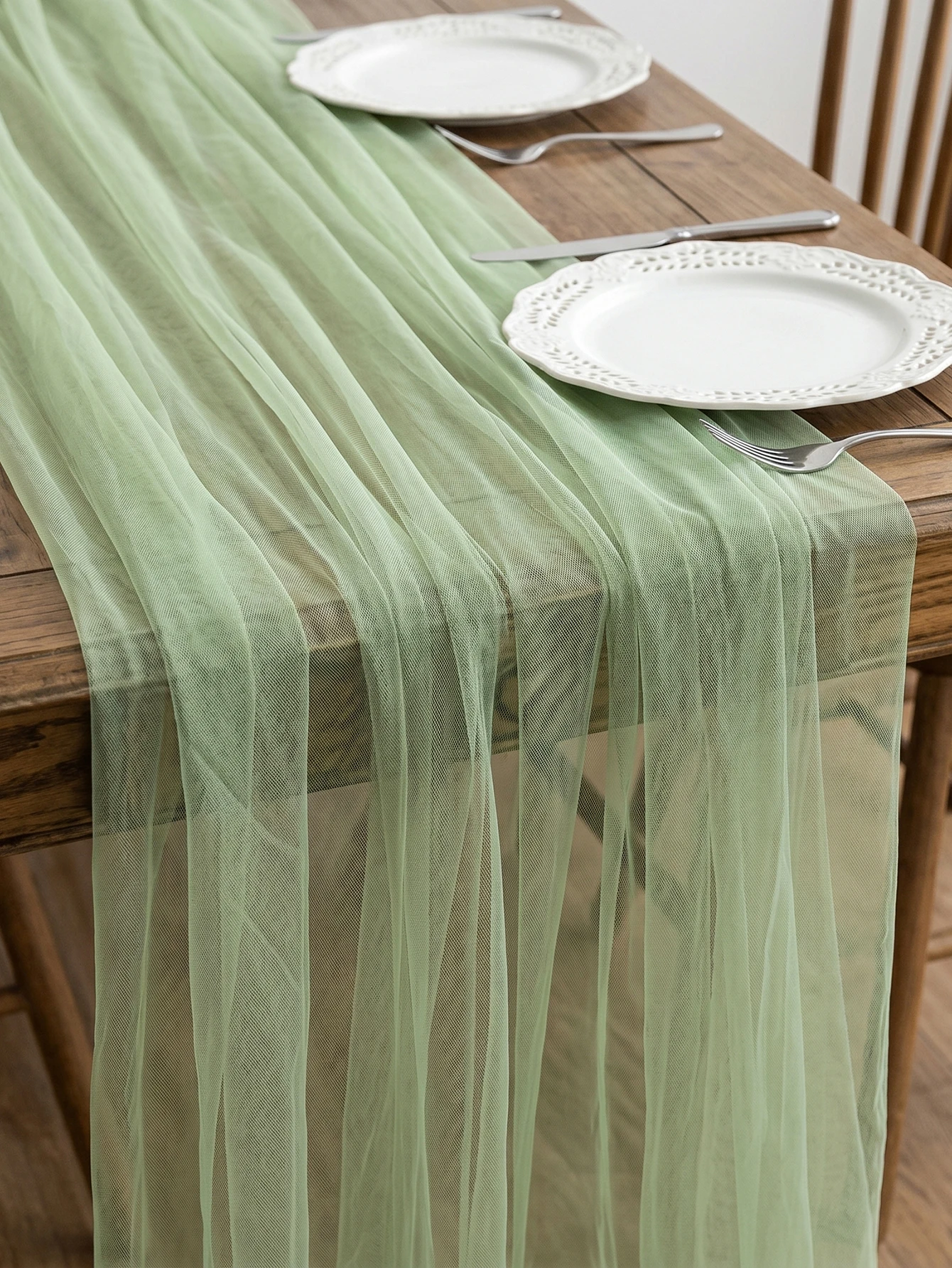Mint Green Gauze Table Runner 118 Inch, Seasonal Sheer Dining Holiday Wedding Birthday Baby Shower Table Decor for Home Party
