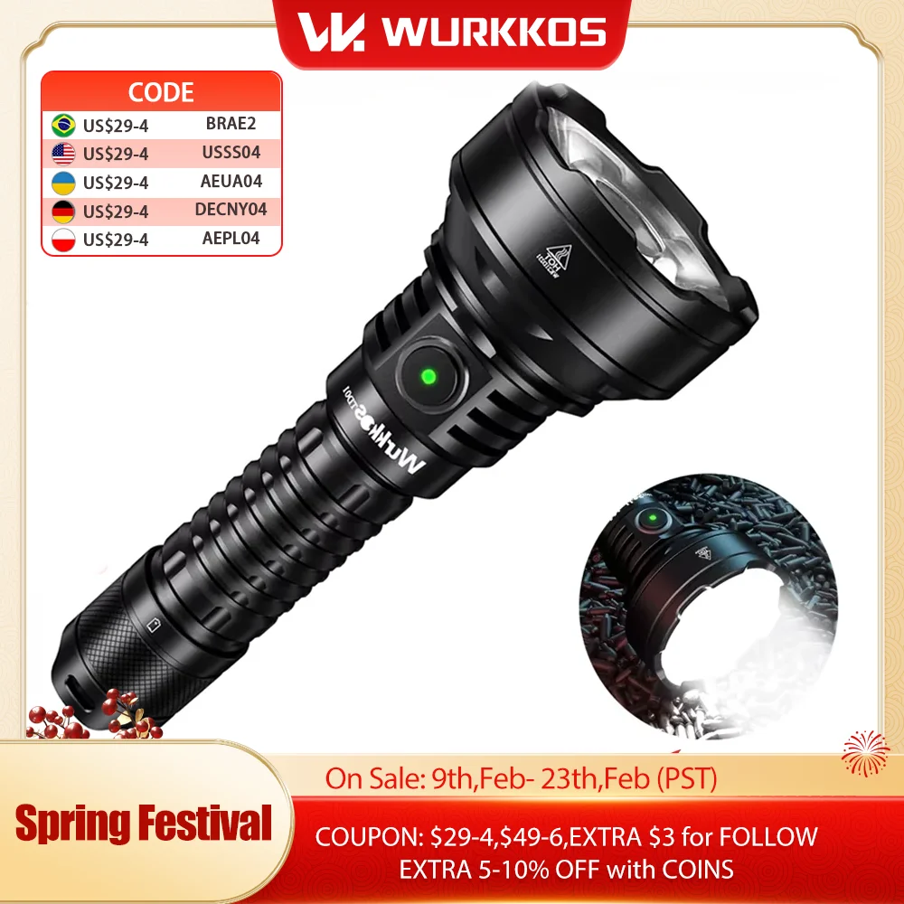 

Wurkkos TD01 2200LM IPX8 Waterproof Tactical Flashlight Super Bright SFT40 LED Rechargeable Flashlight with Dual Switch 8 Modes