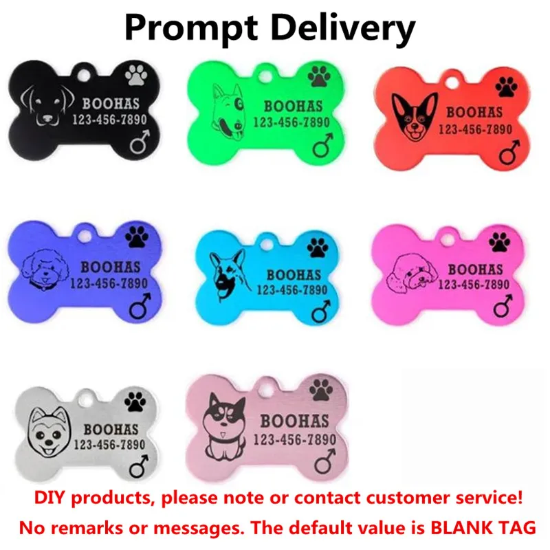 2 PCs/Lot,Free Engraved ID Tag for Pets, Bone Shape, Personalized Accessories, Name Tags for Dog and Cat, Kitten and Puppy