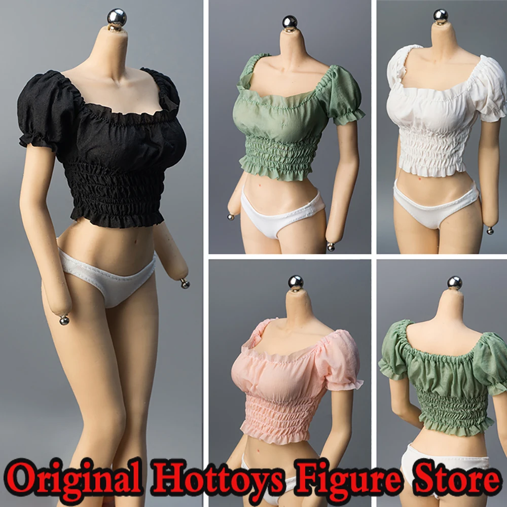 

In Stock 1/6 Scale Female Soldier Clothes Accessory Puff Sleeve Solid Color Slim T-shirt Fit 12-inches Action Figure Model