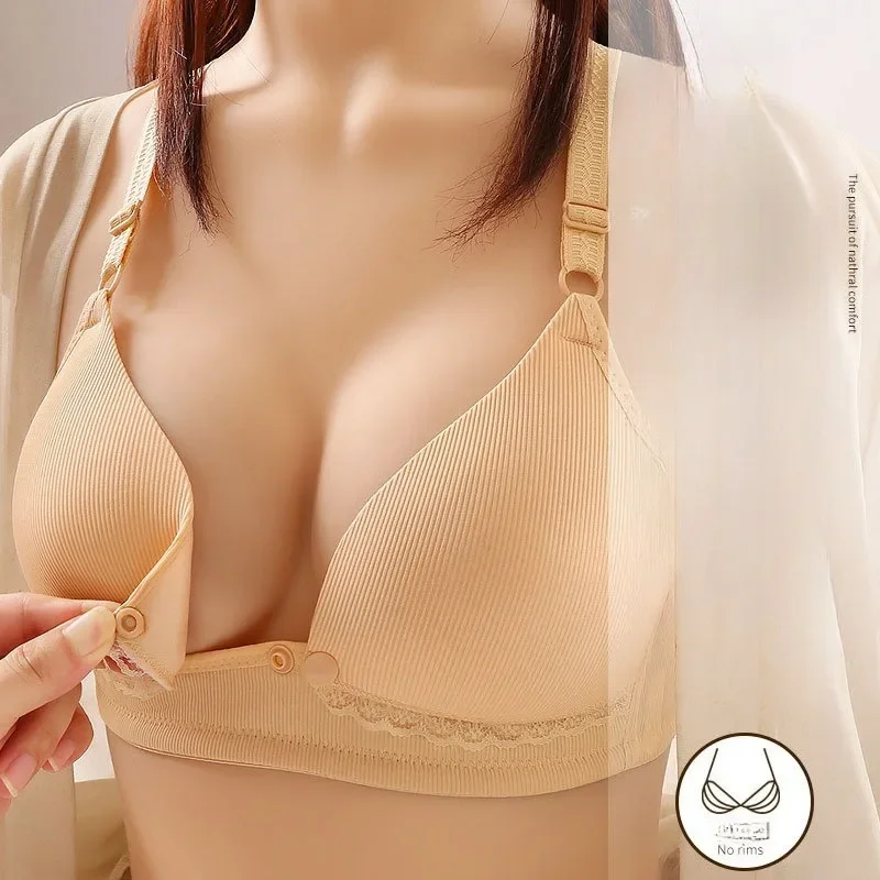 3pcs Comfortable Nursing Underwear Thin Gathering Anti-sagging Postpartum Bra Underwireless Back Three-row Buckle Underwear