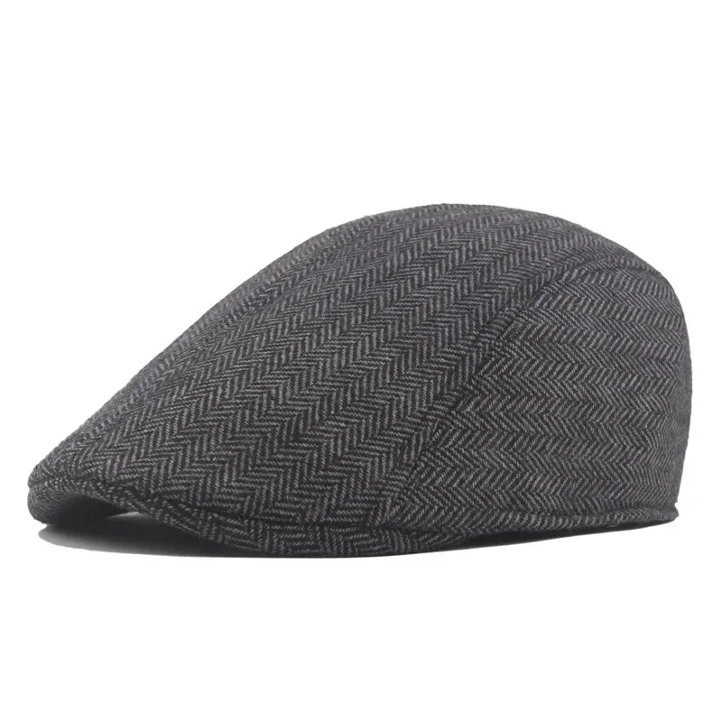 Herren Mode Baskenmützen Hochwertige Herbst-Winter Woll-Fischgrätmuster Flache Mütze Klassischer Künstler-Malermützen-Stil Männliche Gorras – Detail 13