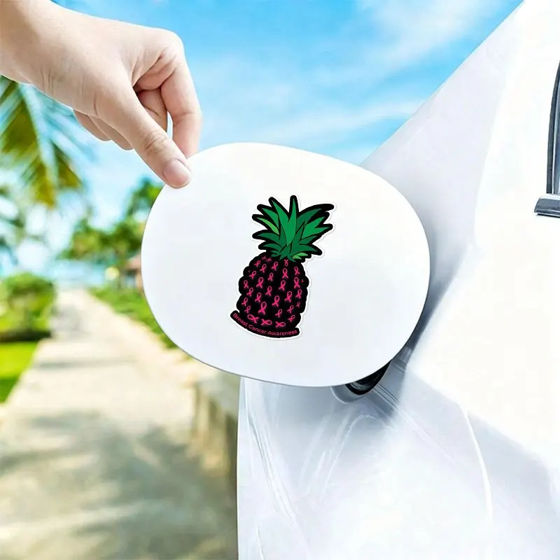 

1pc Pink Ribbon Pineapple Vinyl Sticker, Waterproof Breast Cancer Awareness Decal for Motorcycle Car Helmet Decor
