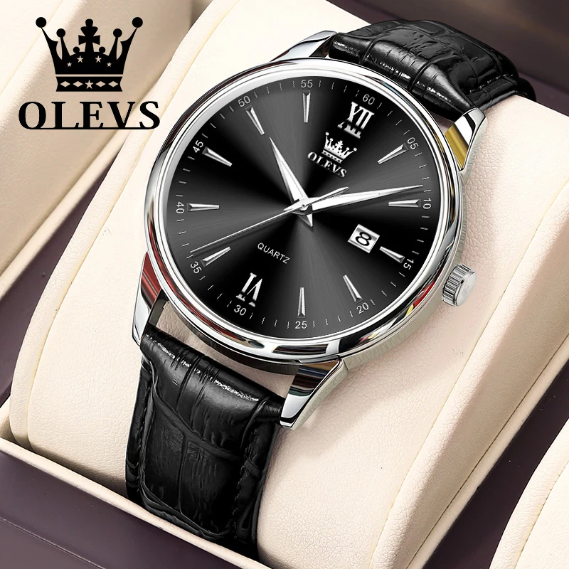 OLEVS Casual Watch for Men High Quality Waterproof Original Leather Strap Quartz Men\'s Wrist Watches Fashion Trend Male Watch