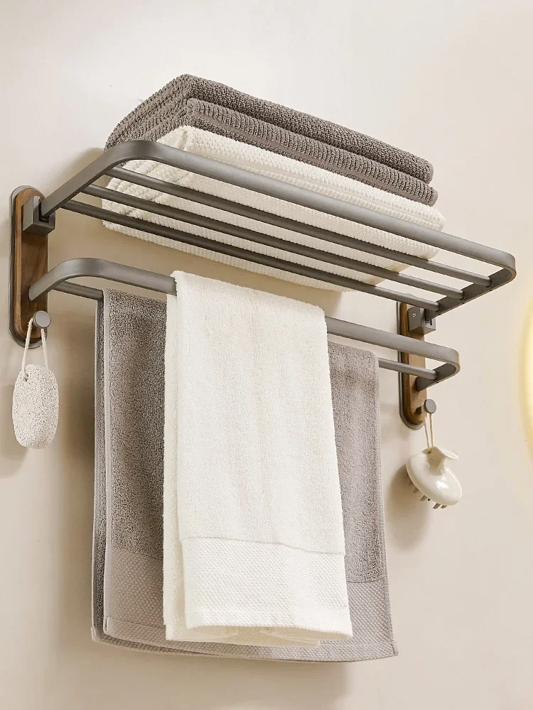 Gun gray towel rack towel rack punch-free toilet storage rack walnut bathroom rack