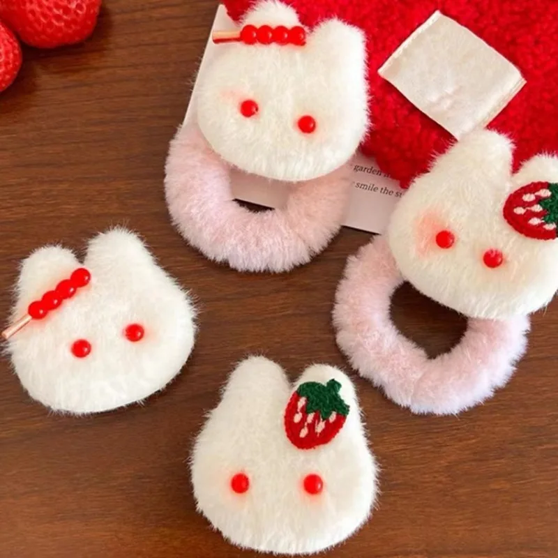 

Мягкие плюшевые резинки для волос в виде кролика, розовые и белые, нескользящие, не повреждающие волосы, высокоэластичные, милые держатели для хвостиков для девочек, подарок на каждый день