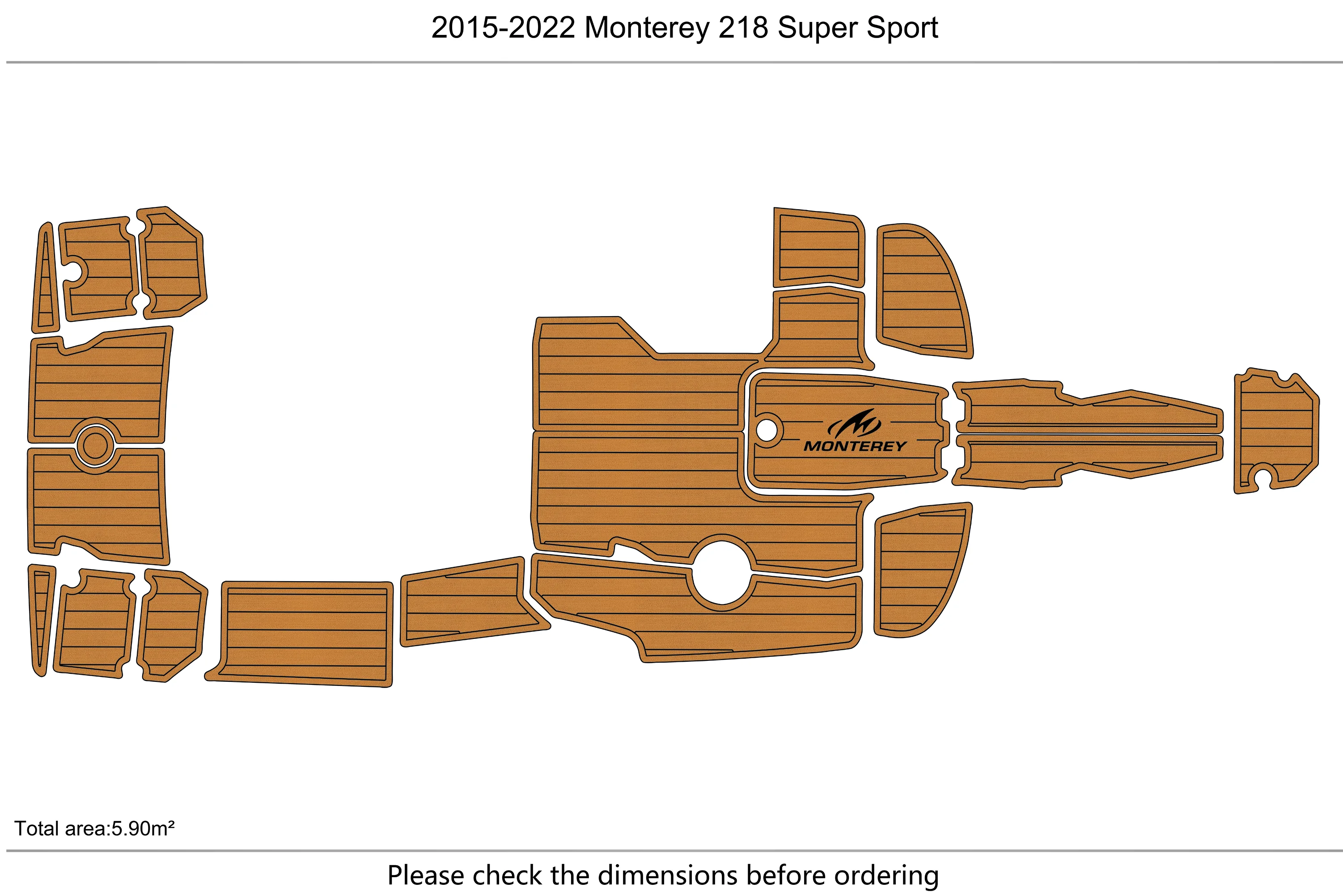 Non-Slip EVA Faux Teak Marine Mat Self-Adhesive 6mm Yacht Pad for 2015-2022 Monterey 218 Super Sport Boat Decking Easy Install