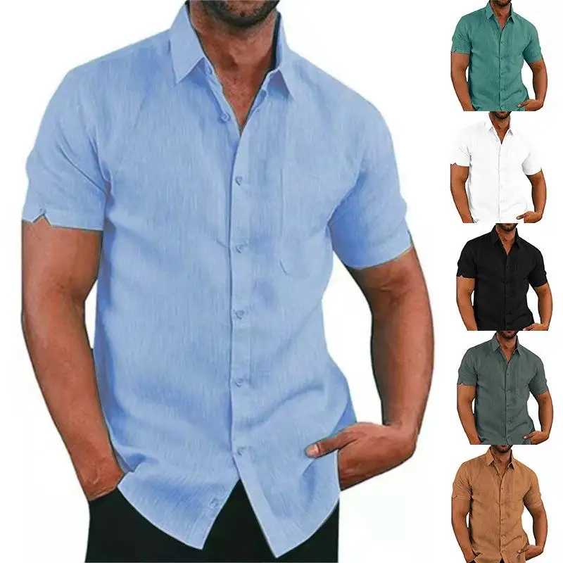 

Men's Cotton Short Sleeve Shirt Collared British Style Fashionable Pocket Detail Iron-Free Clothing Thin Summer Thin Cotton