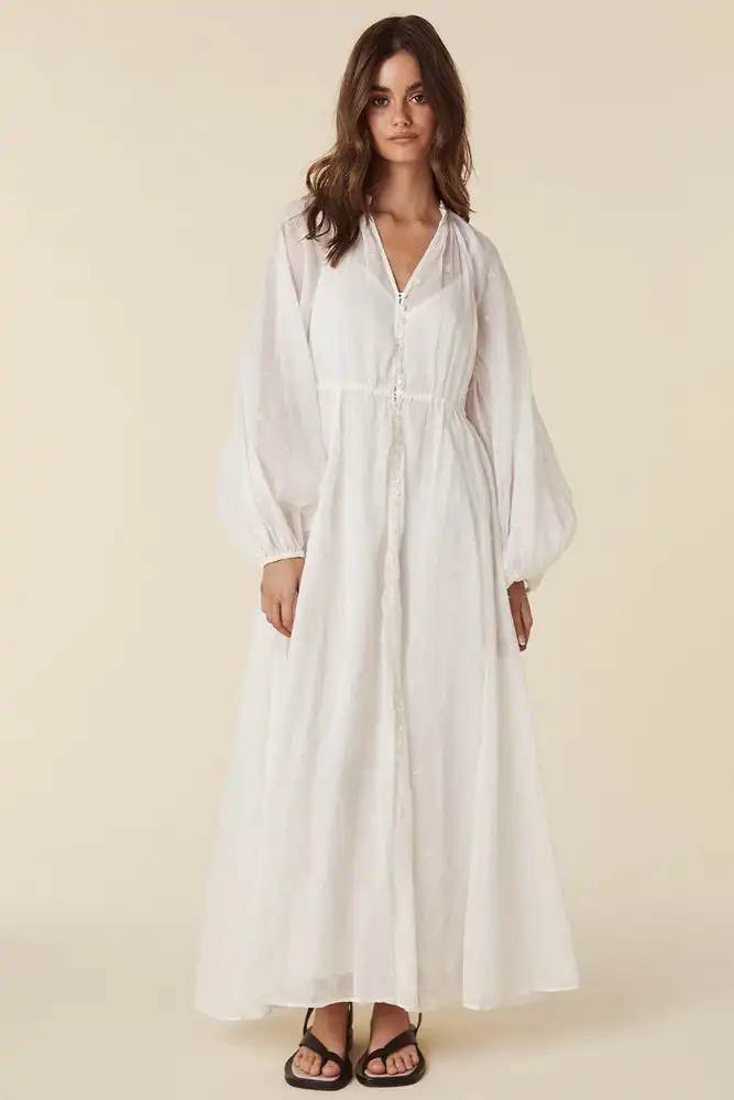 TEELYNN-Robe longue à manches longues pour femmes, col en V vintage, lanterne, robe maxi pour femmes, robe décontractée, robes brodées en coton, été Boho Beach Vestieducational