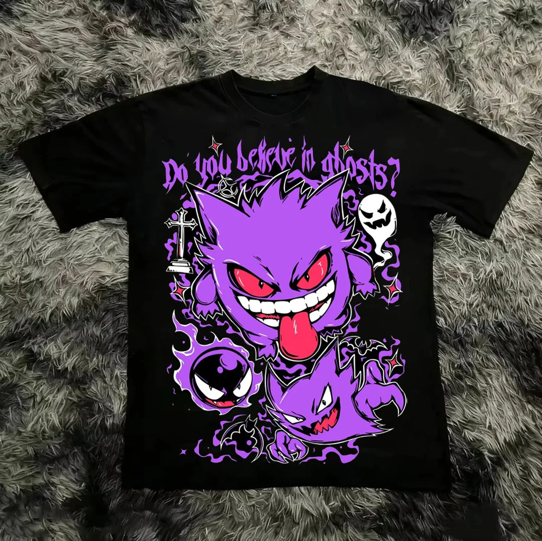 

Хлопковая футболка с принтом Pokémon Gengar для мужчин и женщин, летняя хлопковая футболка оверсайз, модный уличный топ, футболка Y2k, винтажная футболка унисекс в стиле хип-поп