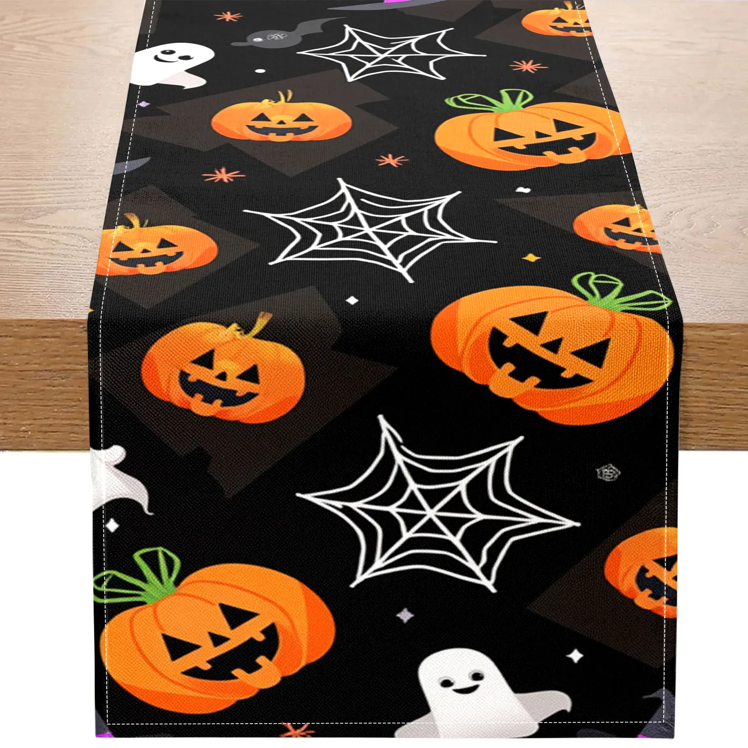 

1 Piece of Halloween-Themed Table Runner with Pumpkin, Bat, and Ghost Patterns, Suitable for Halloween Parties and Holiday Decorations