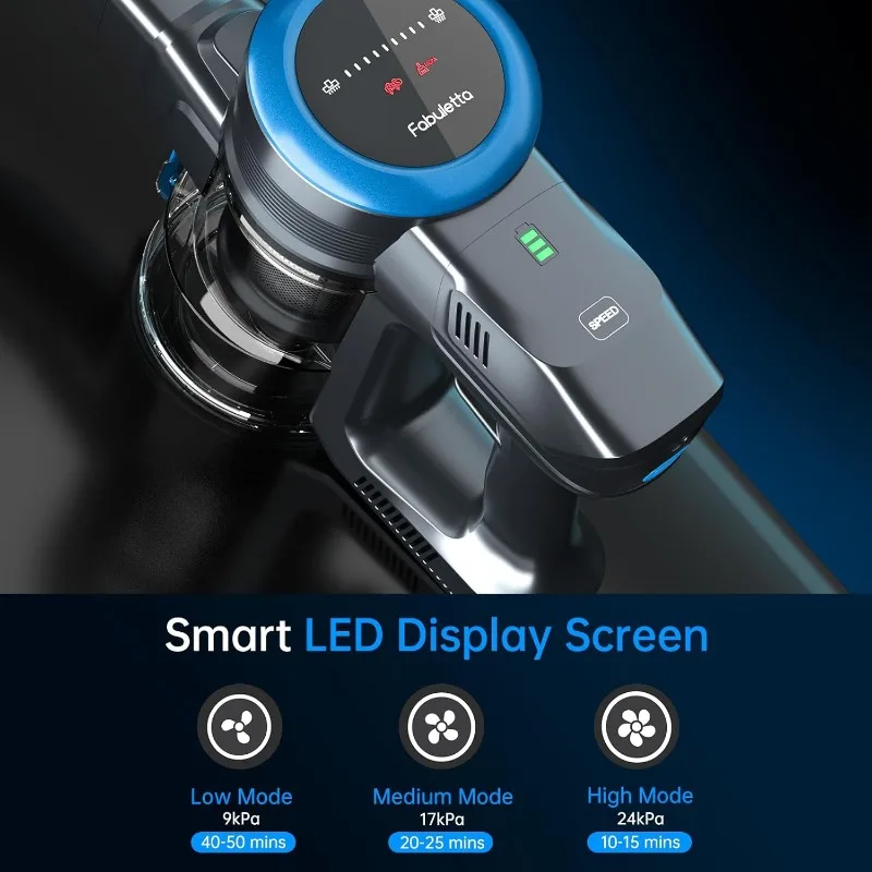 FABULETTA Aspirapolvere senza fili con display a LED, motore brushless, autonomia massima di 50 minuti con batteria staccabile