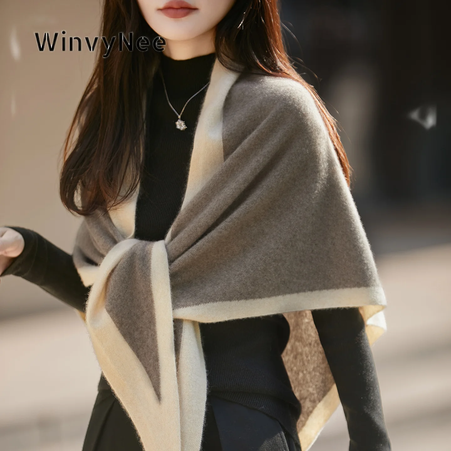 WinvyNee Women Knitted Color Contrast Triangle Bandana Pure Wool Light Cozy Versatile Outer Cool Fall Winter Weather ZG1673023