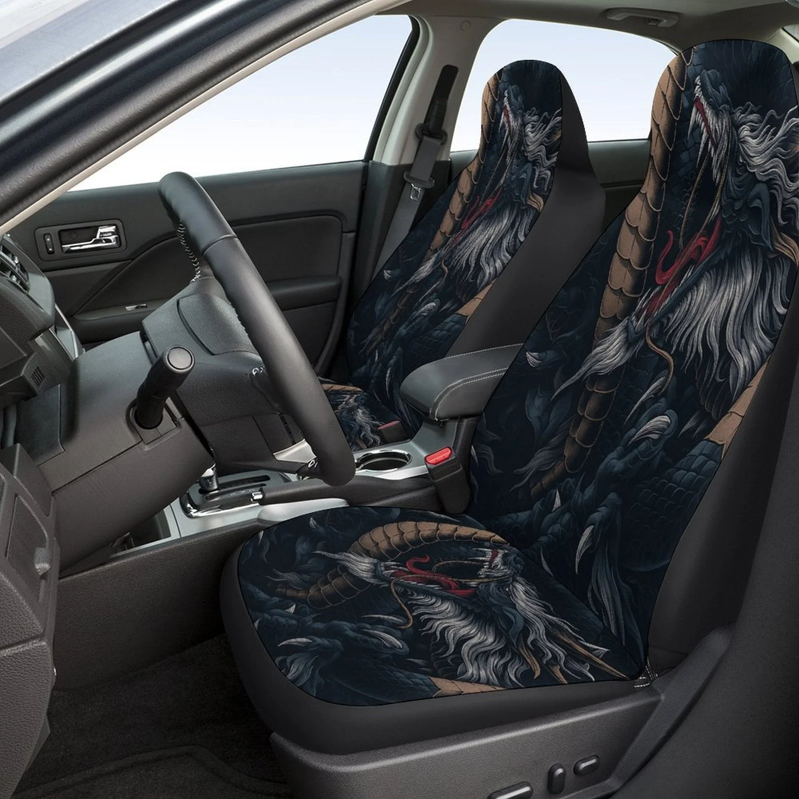 Set Of Car Seat Covers Featuring A Dragon Design, Suitable For A Wide Range Of Vehicles. Stylish And Durable, This Complete Set
