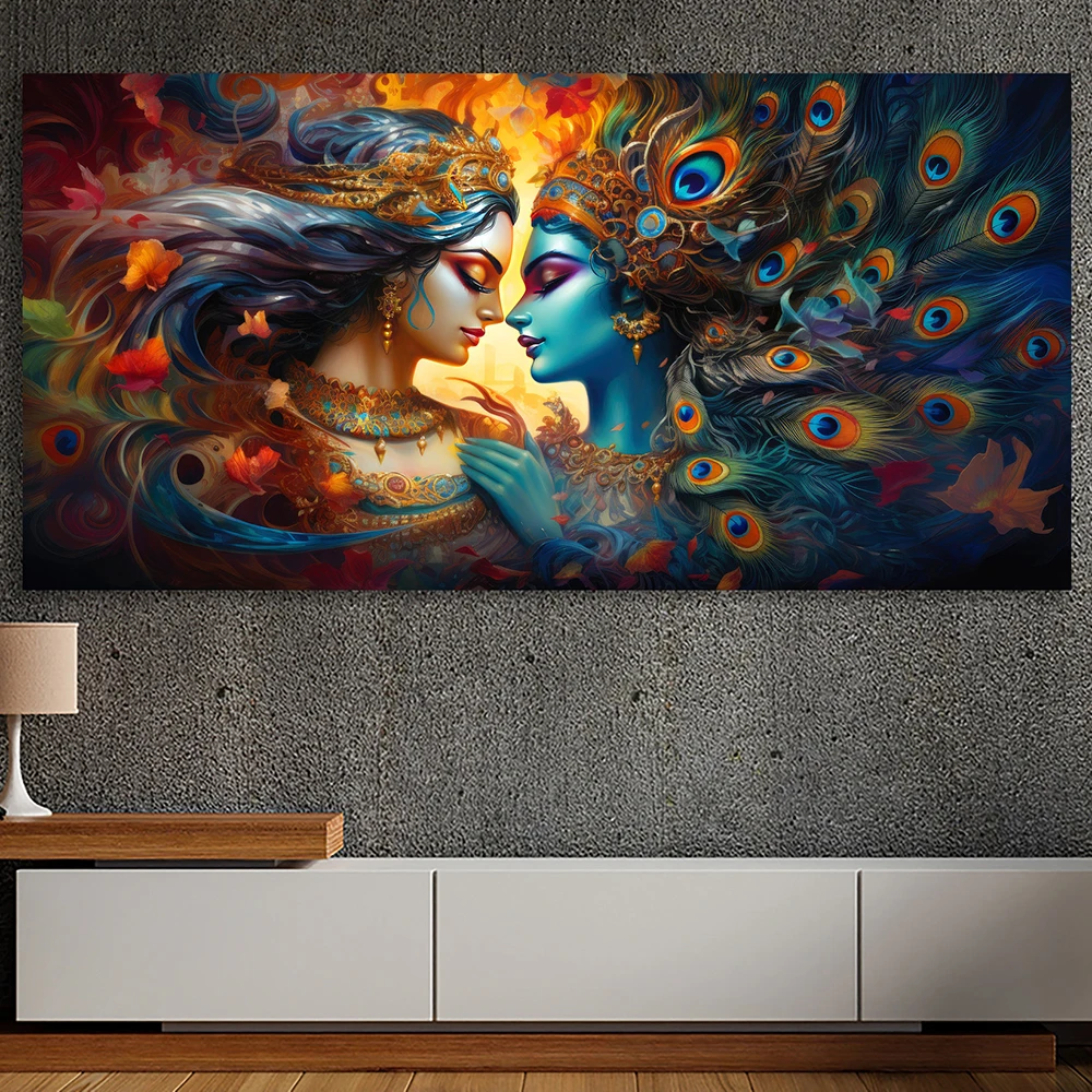 Sacred Krishna And Radha Painting Religious God Poster Hindu Wall Art Canvas Print Abstract Couple Picture Room Decor Cuadros