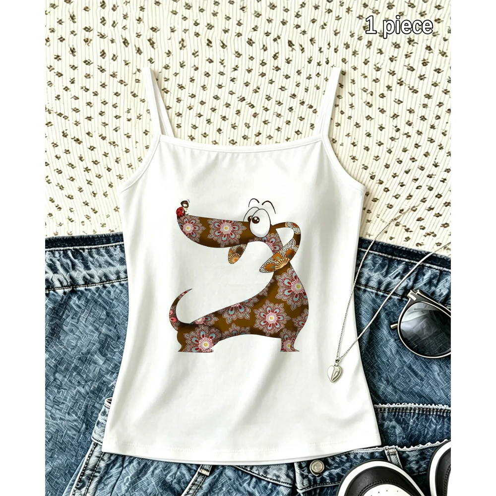 Summer Fashion Dachshund Puppy Print Camisole Casual Sleeveless Tank Top Women Streetwear Mandala Style Vest Top