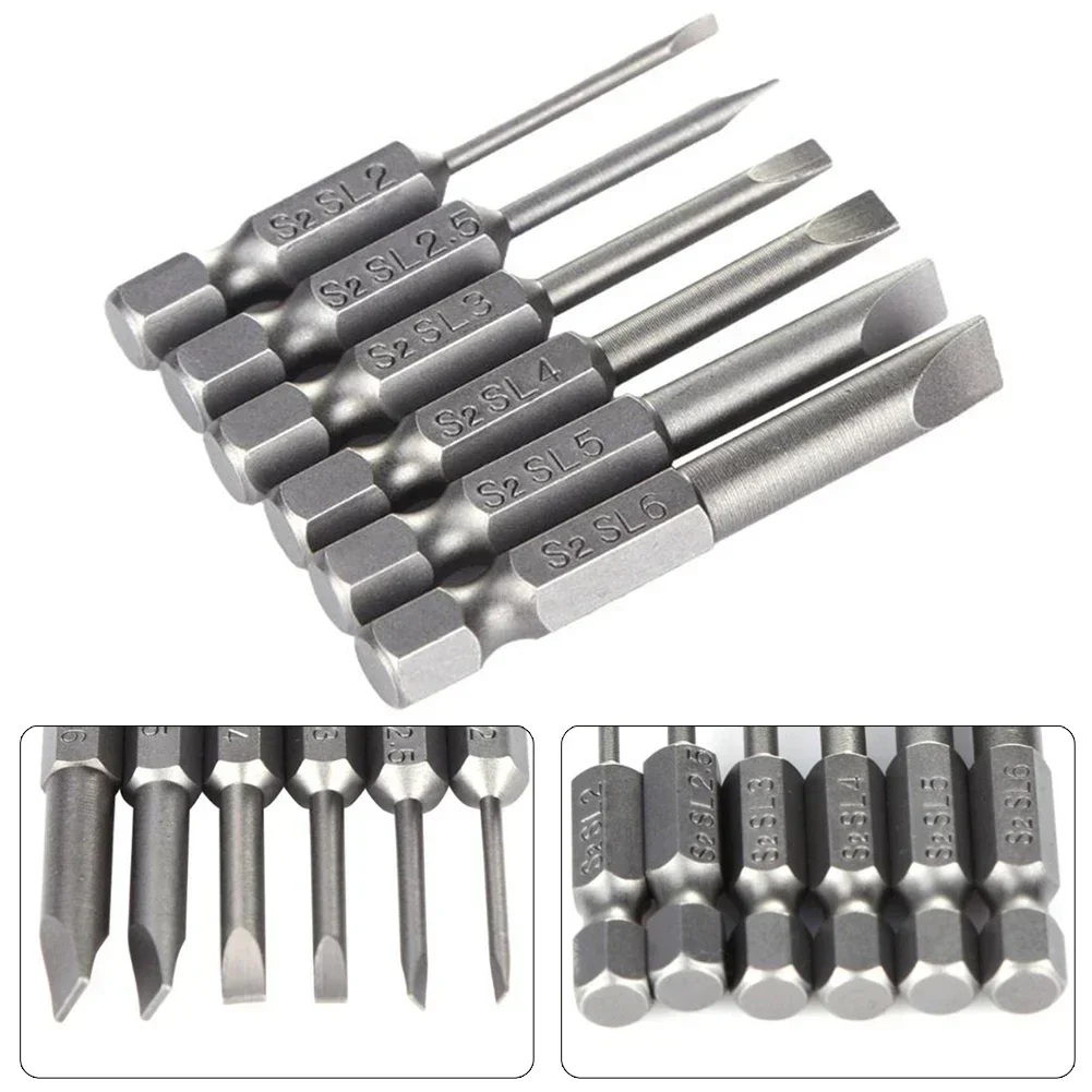 50mm Magnetic Screwdrivers Bit Flat Head Slotted Tip Electric Power Repair Hand Tools SL 2 2.5 3 4 5 6 Alloy Steel 2.0-6.0mm