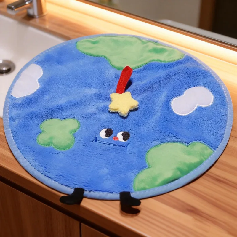 Cartoon Cute Towel Round Earth Cheese Quqi Wipes Kitchen Bathroom Can Hang Absorbent Handkerchiefs Dress Accessories