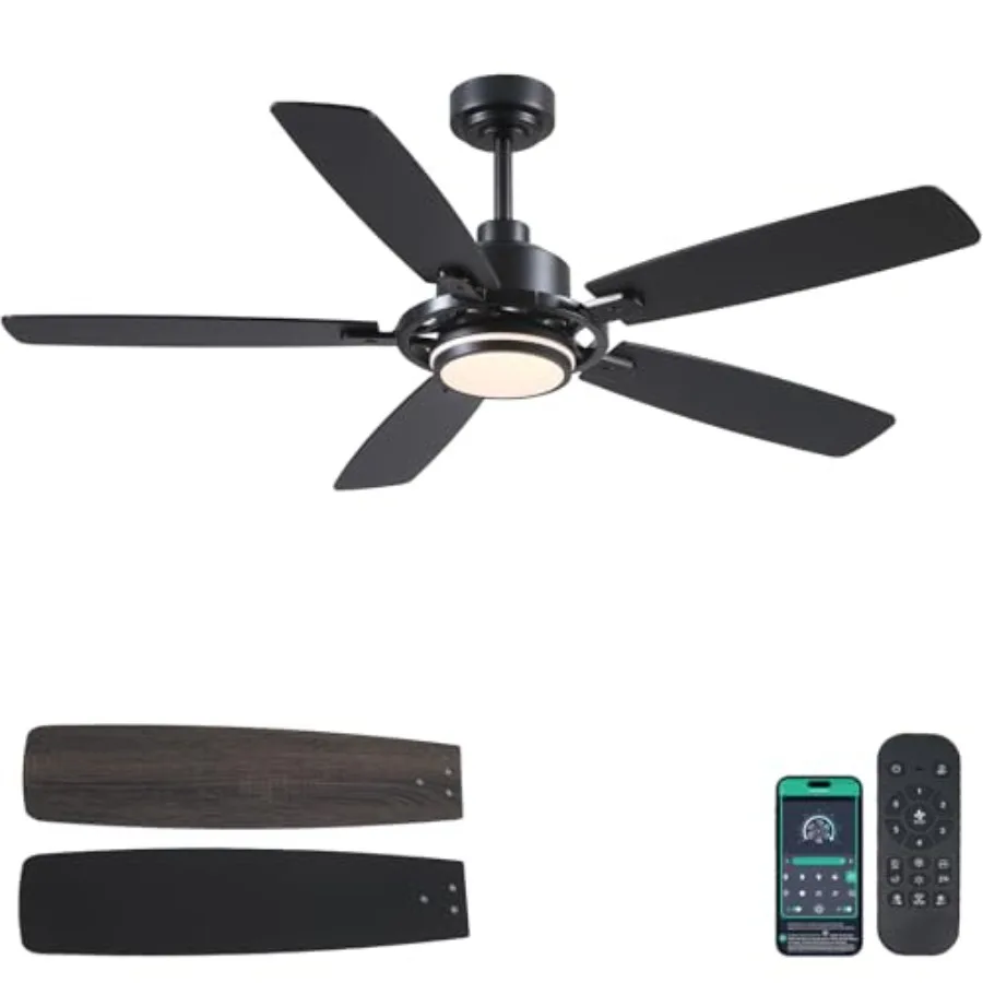 

54" Ceiling Fans with Lights and Remote, Modern Led Ceiling Fans with Quiet DC Motor, Dimmable 6 Speeds Reversible for Living R