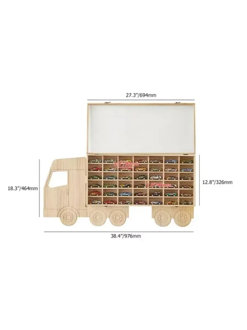 Wood Toy Car Display Rack Holds 42 Diecast Cars Model Display Case with Lid Wall-Mounted Storage Cabinet Organizer