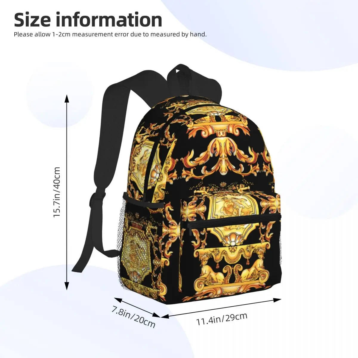 Golden Baroque Laptop Bookbag Computer Bag Hiking Travel Daypack for Women Men