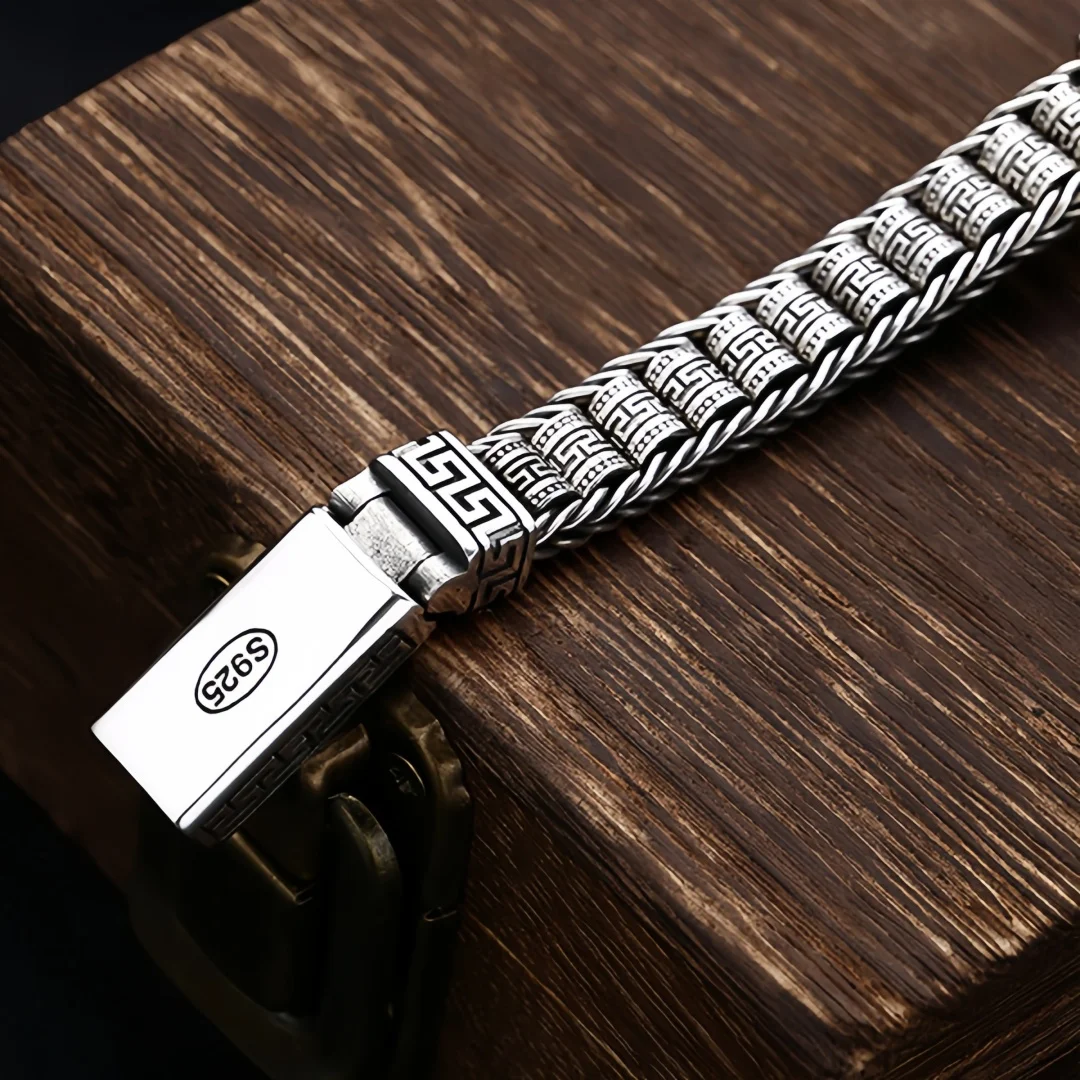 BOCAI New S925 Sterling Silver Charms Bangle for Men Antique Great-wall Pattern Prayer Wheel Tiger Bracelets Fine Choice Jewelry