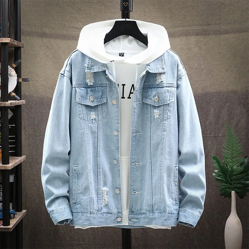 

Men Denim Coat Hooded Jacket Mens Streetwear Spring Autumn Jeans Jackets Male Casual Outerwear Man Clothing Outwear MY848