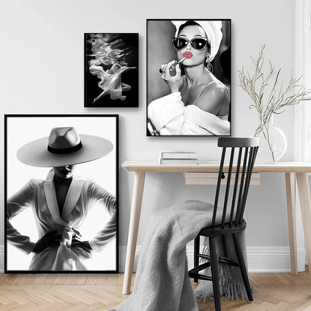 Modern Pop Wall Art Fashion Luxury Black and White Woman Sexy Girl HD Canvas Print Poster Home Living Room Bedroom Decoration