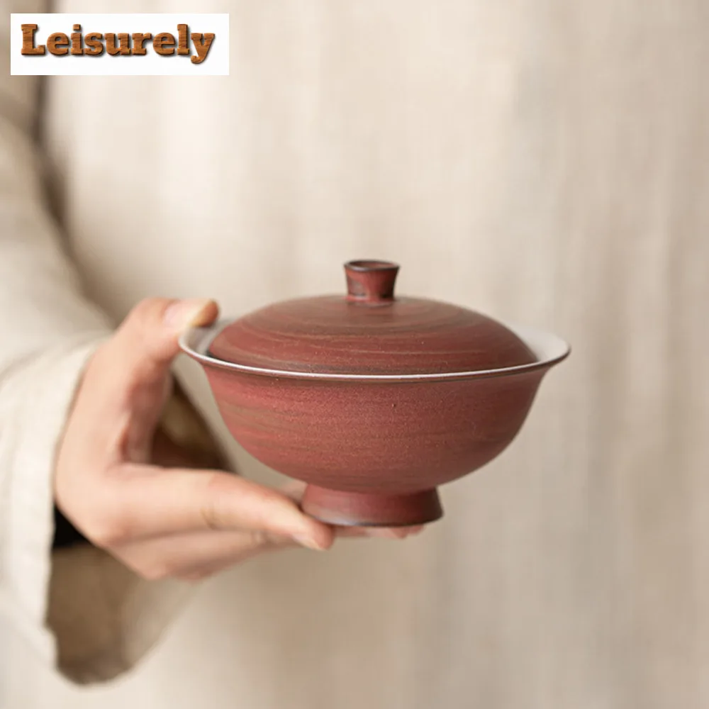 180ml Handmade Powder Yin Gaiwan Creative Gold Ingot  Tea Tureen Household Tea Maker Cover Bowl Retro Cafes Supplies Decoration