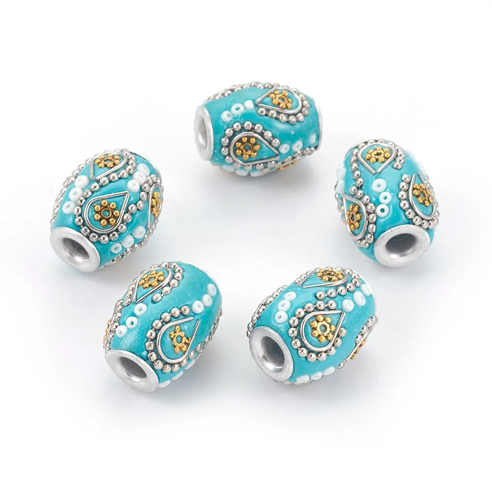 5Pcs Handmade Indonesia Beads With Metal Findings Seed Beads For Necklace Bracelet Charm Jewelry Making 15~16.5x19.5~20mm