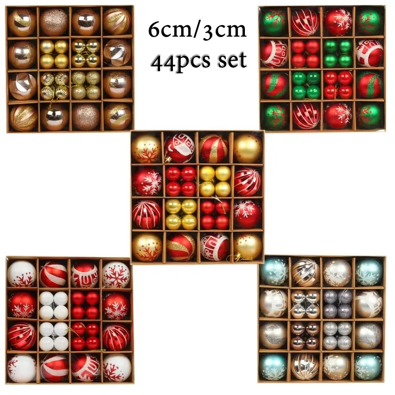 44pcs 3cm/6cm Color Christmas Balls Set Hang Pendant Ornaments Tree Decoration Shiny Ball For Home Bar Party New Year Xmas Decor