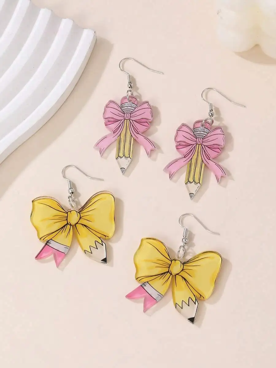 

Fashion Pencil Bow Acrylic Flat Earrings For Women