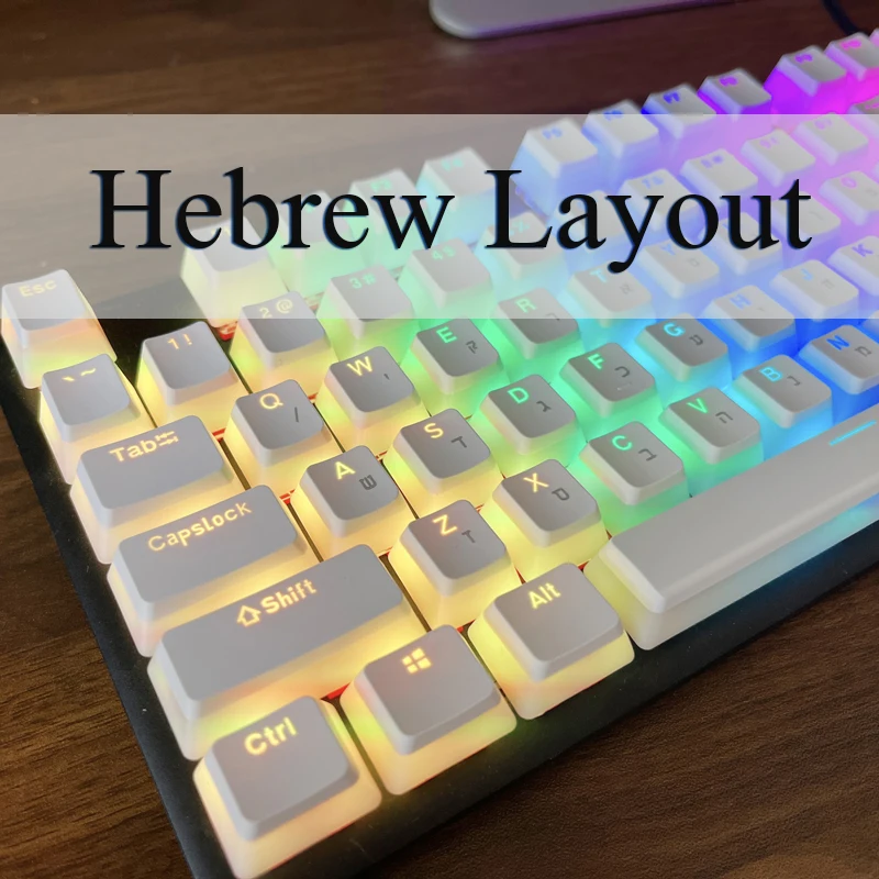 Pudding Hebrew Keycaps BPT Material Two-Color Translucent Mechanical Keycap 104 Key+ISO Customized Spanish Key Caps for Keyboard