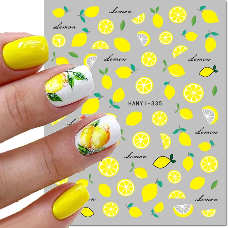 3D Nail Art Stickers Zomer Tropische Vruchten Gele Citroenen Letters Zelfklevende Sliders Decals Versierd Nagelmanicure