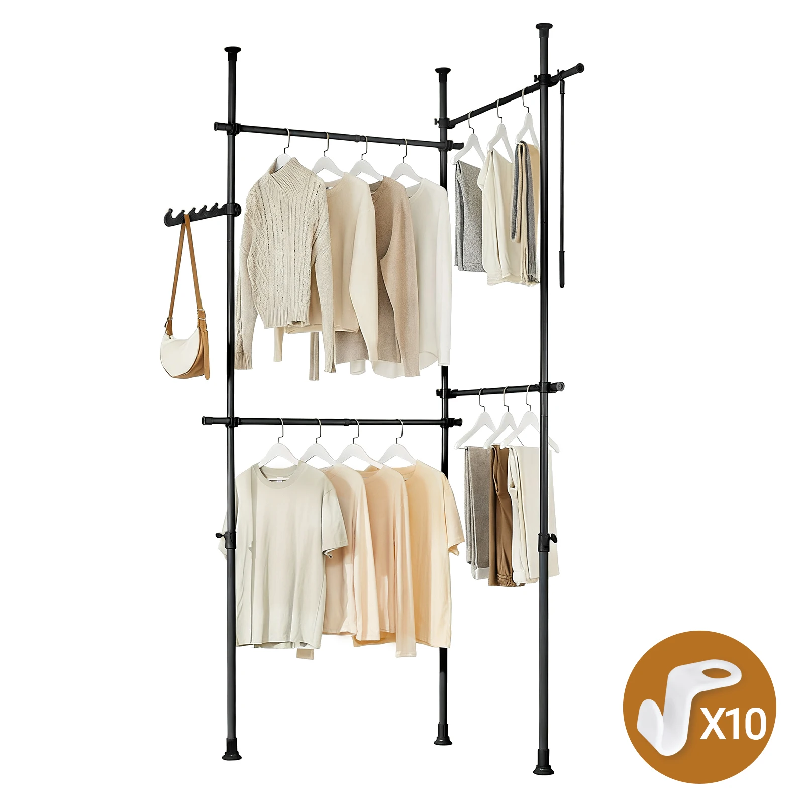 SoBuy KLS03-II-SCH Supporto per abiti telescopico Abiti robusti Bar Abiti aperti regolabili Armadietto per camera da letto