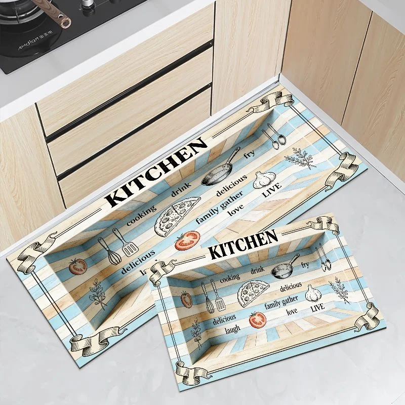 VIKAMA Vintage Wood Grain Kitchen Utensil Mat Set Waterproof Non Slip Runner Rug Easy Clean Anti Fatigue Kitchen Floor Carpet