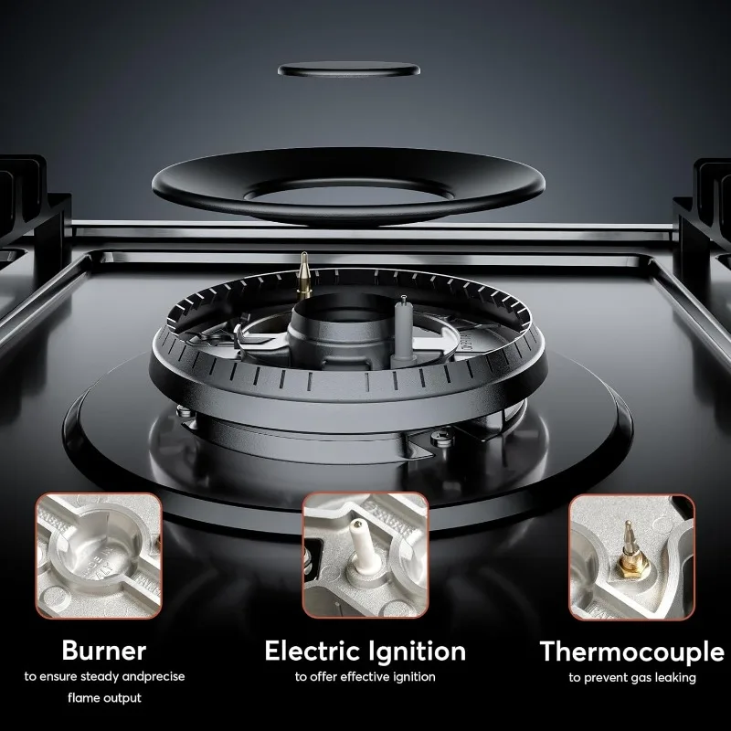 Empava 30 pol. Cooktop embutido em aço inoxidável com 5 fogões a gás incluindo um queimador de potência de 18000 BTU, 30 pol., prata