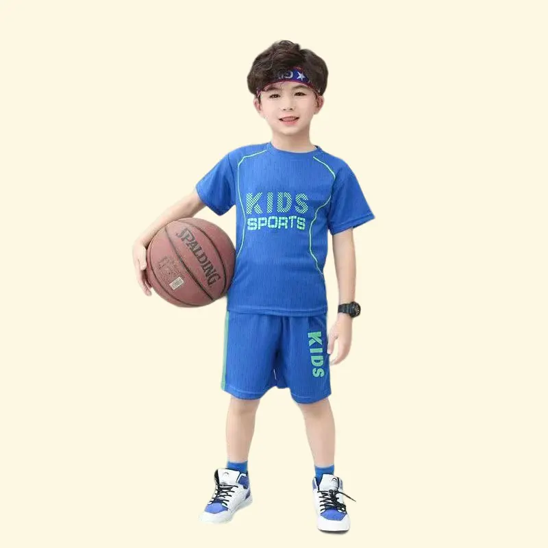 2PCS Kids Sports Children\'s Sets Quick Drying Sportswear Basketball Clothes Breathable Summer Cloth T-shirt Clothing Boys Girls