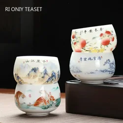 1 Pc Chinese Suede Jade White Porcelain Tea Cup Handmade Teacup Pu'er Master Cup Tea Bowl Personal Meditation Cup Tea Set 120ml